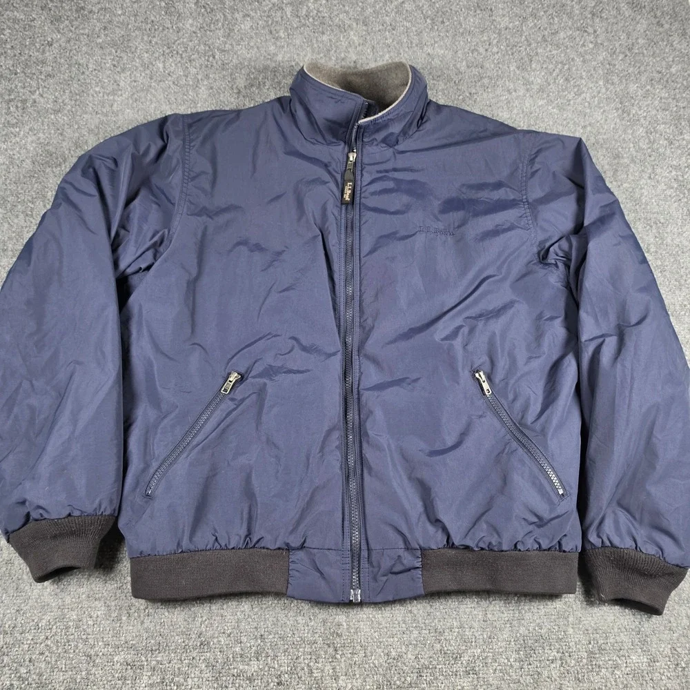 Vtg L.L. Bean Warm-Up Jacket Mens L Blue Fleece Lined Thinsulate Full Zip Bomber